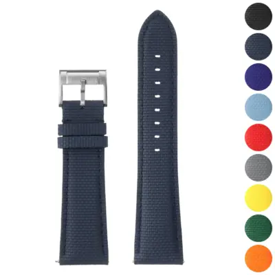 Offshore Sailcloth Strap by DASSARI in navy, made from durable FKM, nylon, rubber, and sailcloth. Available in sizes 8mm to 22mm with various color options