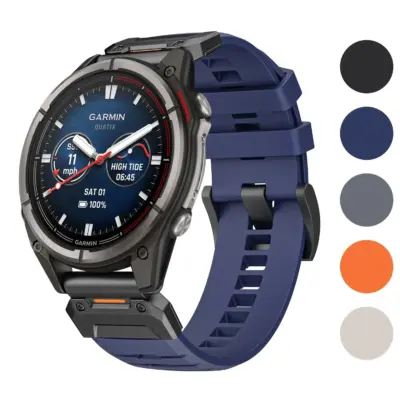 Elite FKM strap for Garmin Quatix 8 (51mm) in various colors. Made from durable FKM material, available in sizes L, M, and S. Ideal for active lifestyles