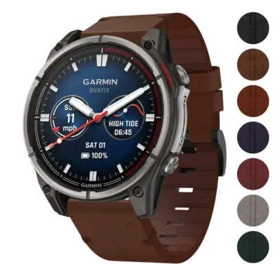 Vintage Italian leather strap for Garmin Quatix 8, 51mm. Available in multiple sizes (L, M, S) and colors. Perfect blend of style and durability for outdoor adventures