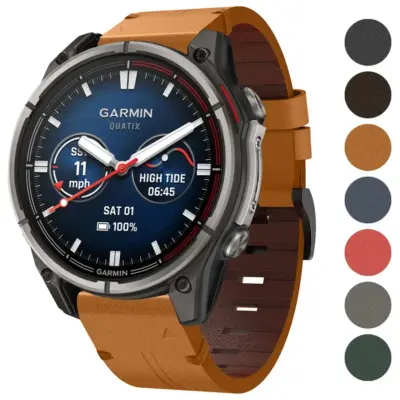 Italian leather strap for Garmin Quatix 8, 47mm. Available in various sizes (L, M, S) and colors, combining style and durability for outdoor adventures