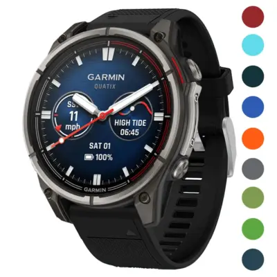 Rugged Sport Strap for Garmin Quatix 8, 47mm. Features a durable design with multiple size options (L, M, S) and available in various colors. Ideal for active lifestyles