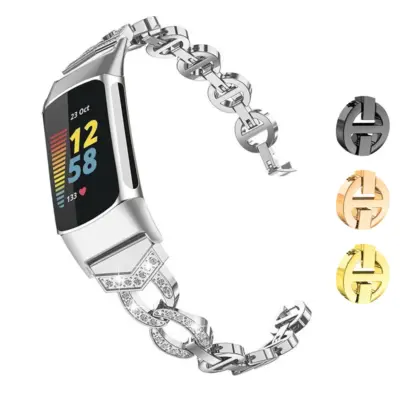 Elegant Evening Link Bracelet for Fitbit Charge 6, crafted from metal. Available in large size, it enhances your fitness tracker with a stylish touch