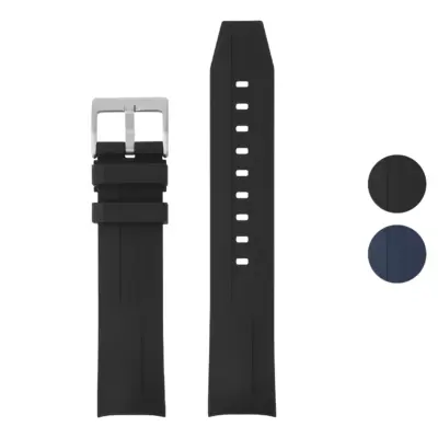 DASSARI Fitted FKM Strap for Tissot Seastar 1000 in black, made of durable rubber, available in sizes 43mm, L, M, and S. Features a sleek design and stainless steel buckle