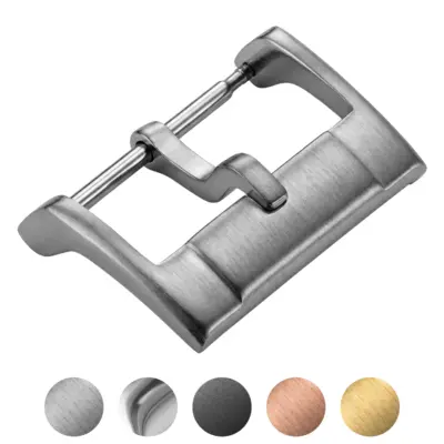 A sleek Signature Tang Buckle in silver finish, showcasing a modern design. Available in sizes L and S, it complements various styles and outfits