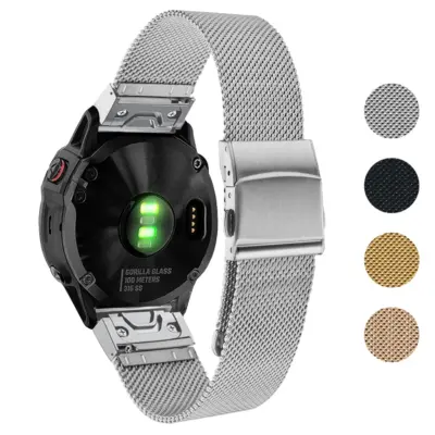 Pro Mesh Strap for Garmin QuickFit 20 devices, made of durable mesh. Available in sizes L, M, and S. Features a sleek design and comes in multiple colors