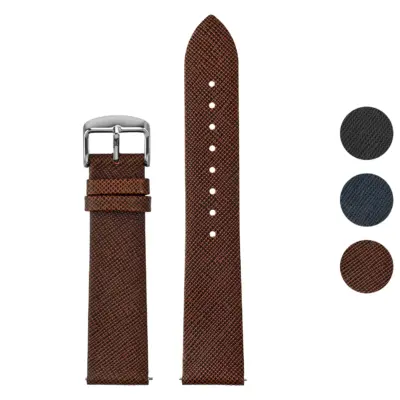 Thinline Saffiano Strap made of leather, available in various sizes (6mm to 22mm) and colors. Features a sleek design and durable buckle for a stylish look