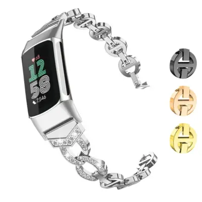 Stylish Evening Link Bracelet for Fitbit Charge 6, made of metal. Features a chic design and is available in multiple colors. Size: Large. Perfect for elevating your fitness tracker