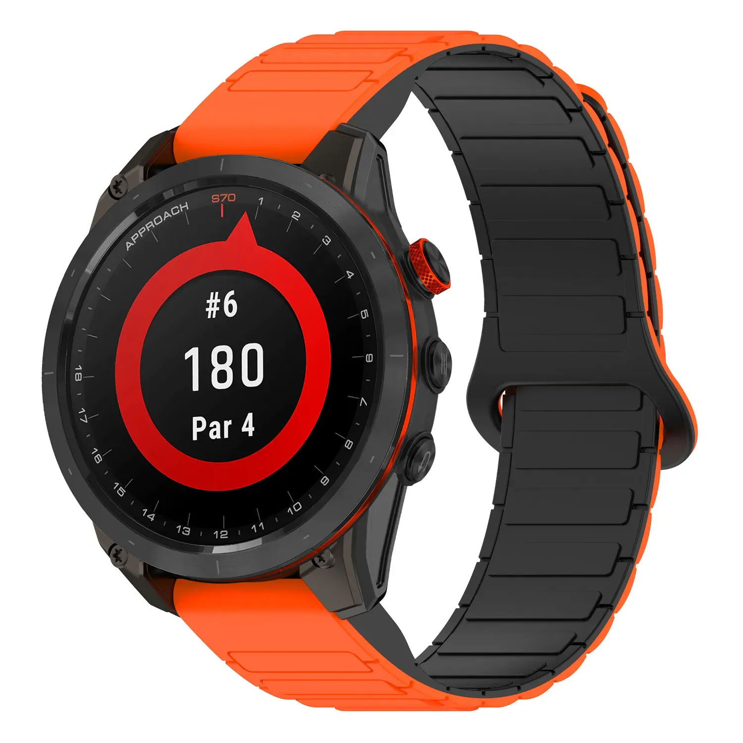 as70.g.r88.12.1 Main Orange & Black StrapsCo MagLoop Active Watch Band Strap for Garmin Approach S70 – 42mm
