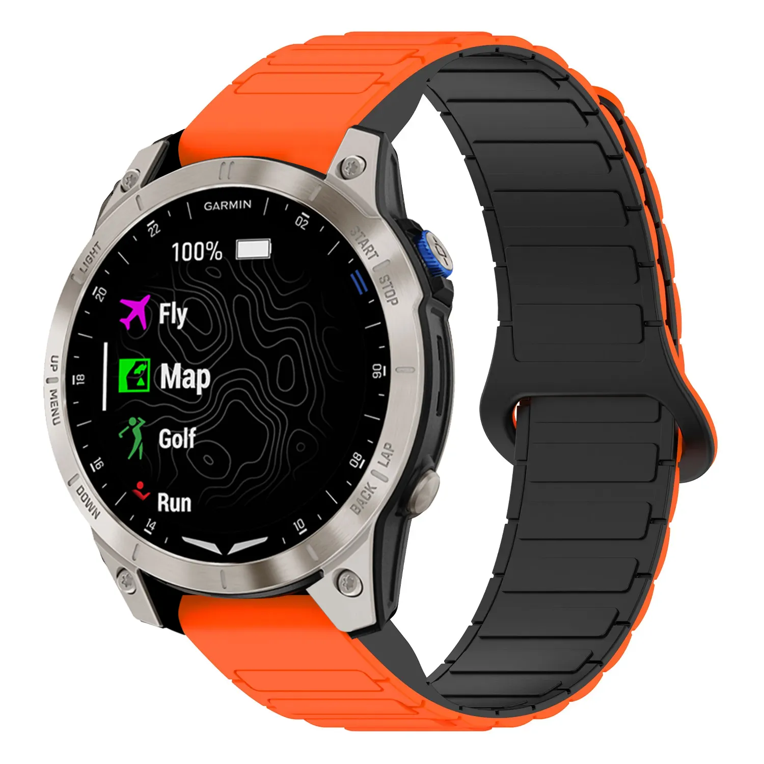 as70.g.r88.12.1 Main Orange & Black StrapsCo MagLoop Active Watch Band Strap for Garmin Approach S70 – 47mm