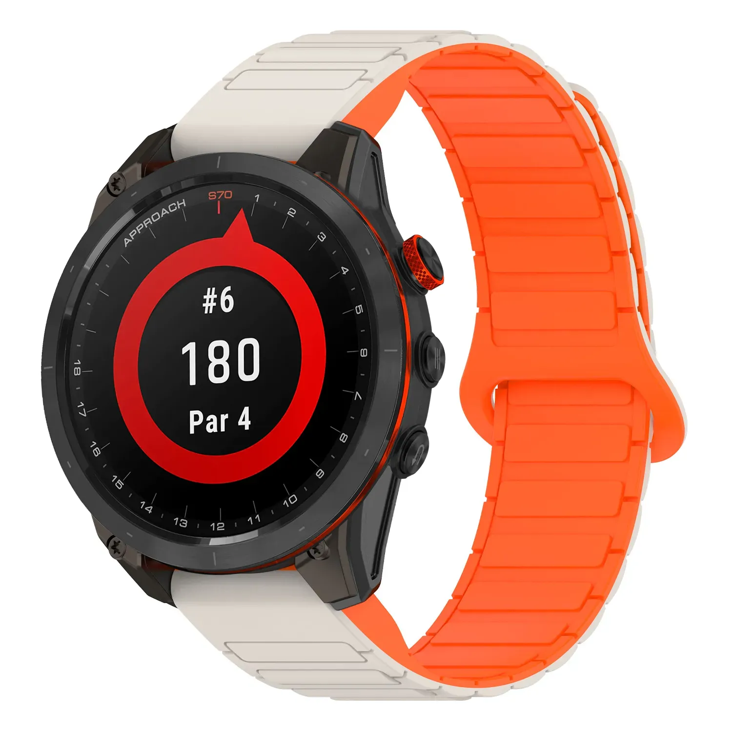 as70.g.r88.17.12 Main Beige & Orange StrapsCo MagLoop Active Watch Band Strap for Garmin Approach S70 – 42mm