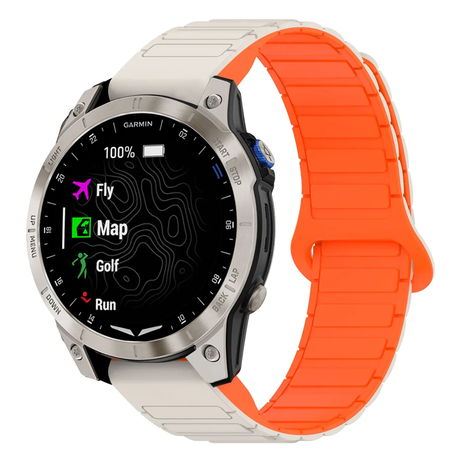 as70.g.r88.17.12 Main Beige & Orange StrapsCo MagLoop Active Watch Band Strap for Garmin Approach S70 – 47mm