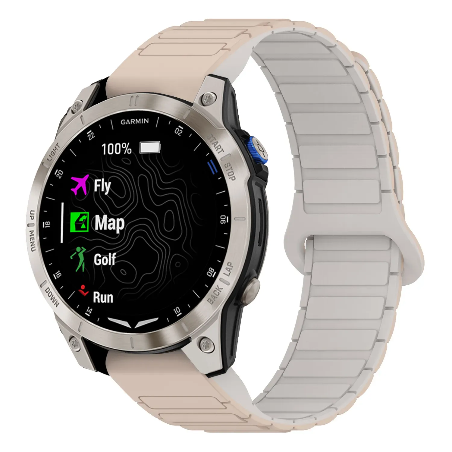 as70.g.r88.17.22 Main Beige & White StrapsCo MagLoop Active Watch Band Strap for Garmin Approach S70 – 47mm