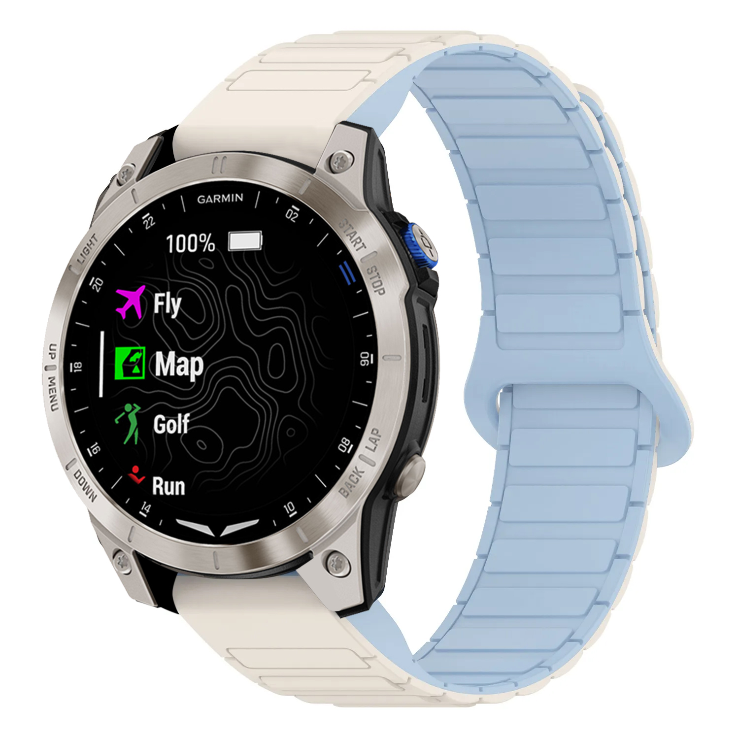as70.g.r88.22.5 Main White & Sky StrapsCo MagLoop Active Watch Band Strap for Garmin Approach S70 – 47mm
