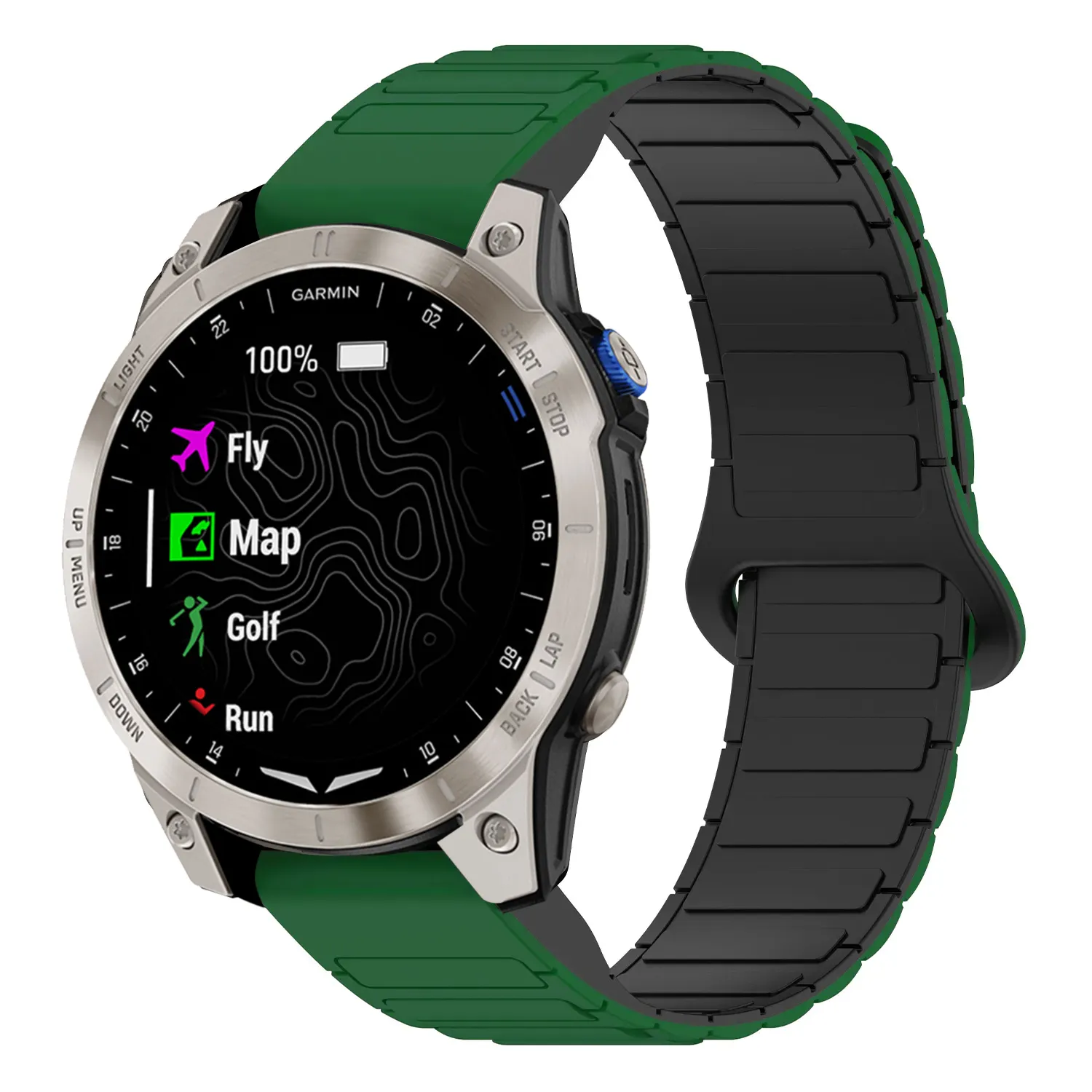 d2m2.g.r88.11.1 Main Green & Black StrapsCo MagLoop Active Watch Band Strap for Garmin D2 Mach 2 – 47mm