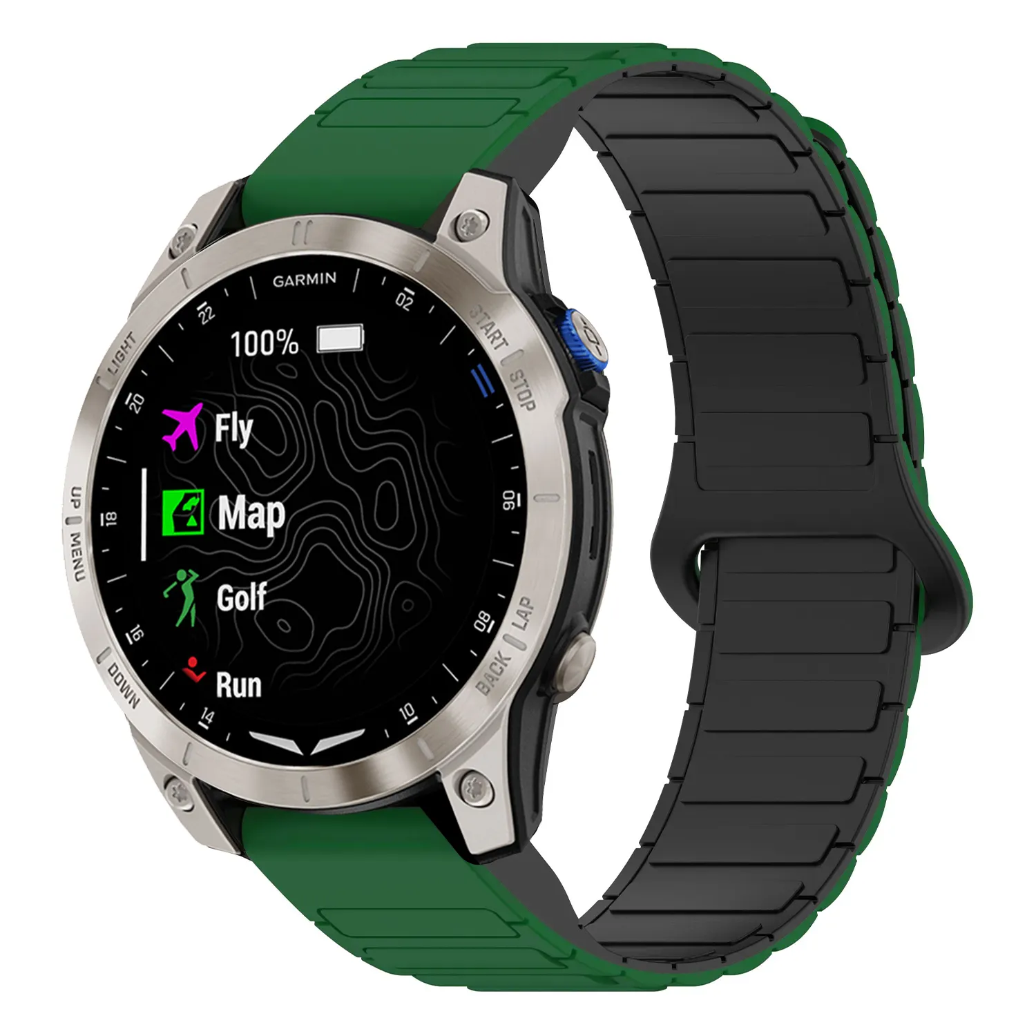 d2m2.g.r88.11.1 Main Green & Black StrapsCo MagLoop Active Watch Band Strap for Garmin D2 Mach 2 – 51mm