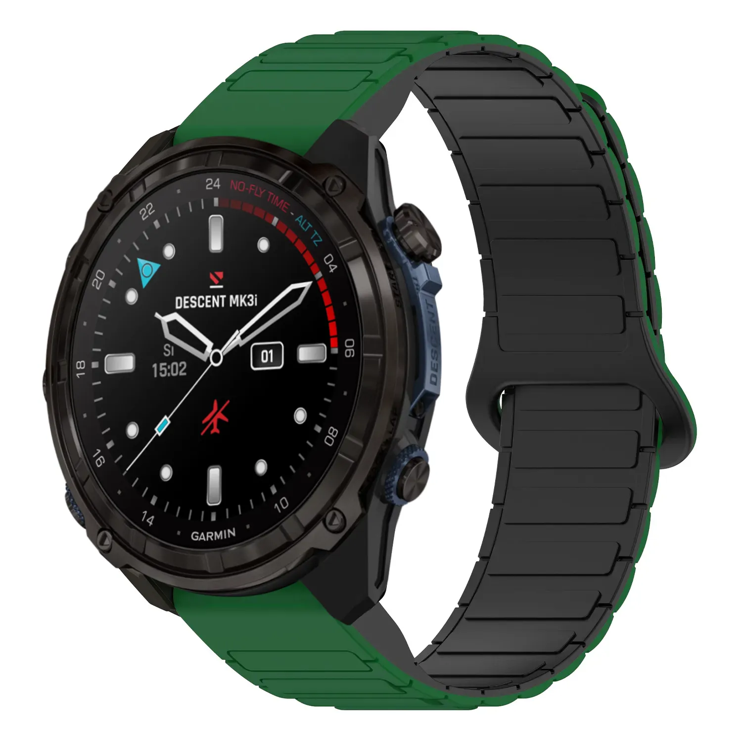 dmk3i.g.r88.11.1 Main Green & Black StrapsCo MagLoop Active Watch Band Strap for Garmin Descent Mk3i – 43mm
