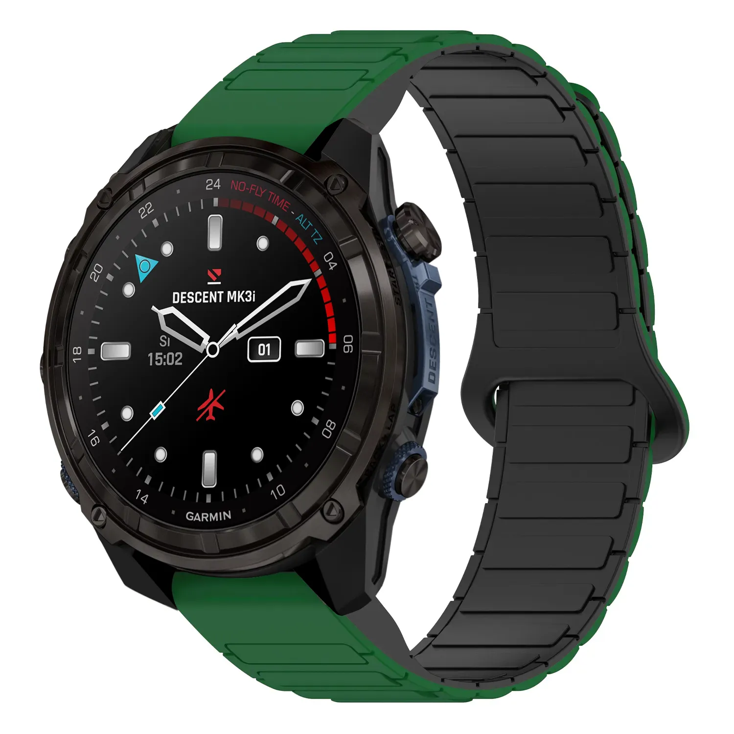 dmk3i.g.r88.11.1 Main Green & Black StrapsCo MagLoop Active Watch Band Strap for Garmin Descent Mk3i – 51mm