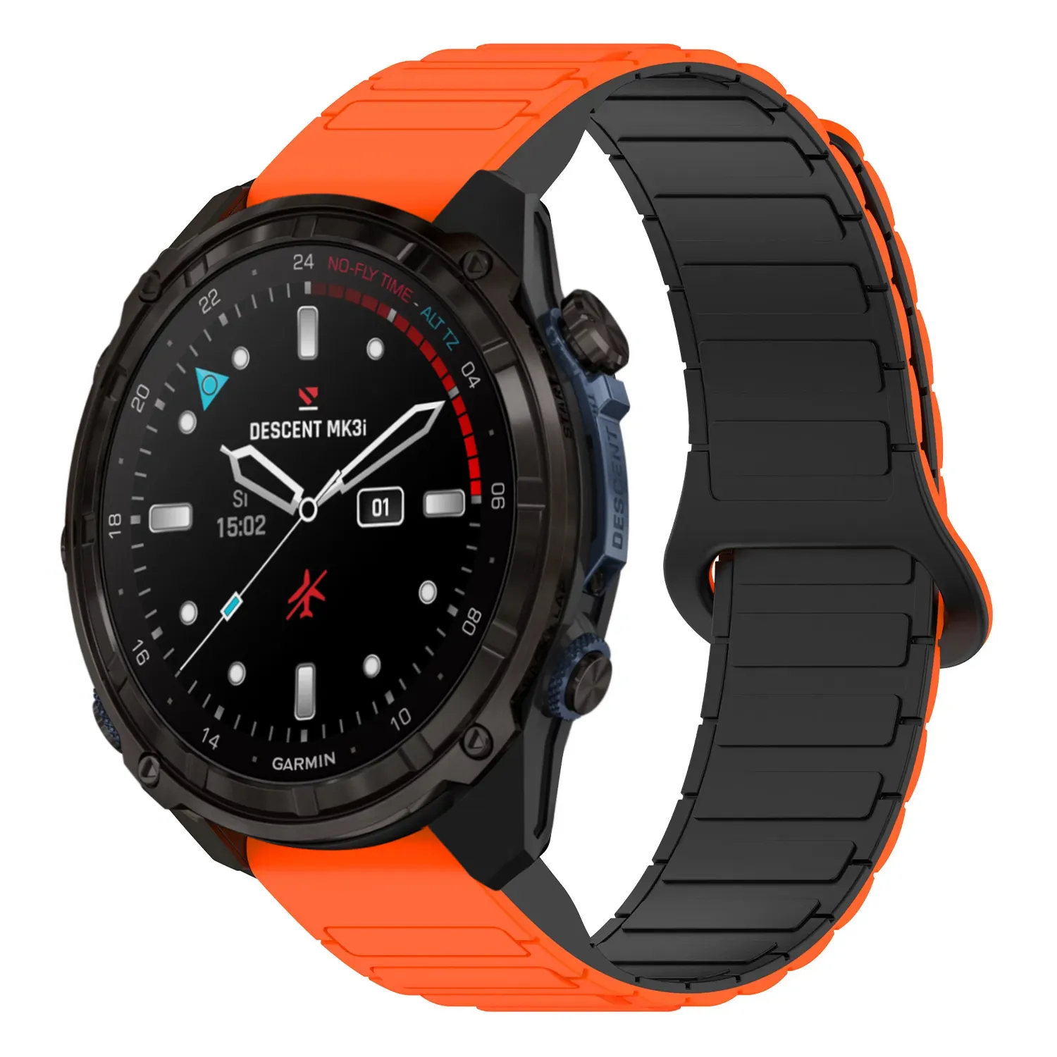 dmk3i.g.r88.12.1 Main Orange & Black StrapsCo MagLoop Active Watch Band Strap for Garmin Descent Mk3i – 43mm