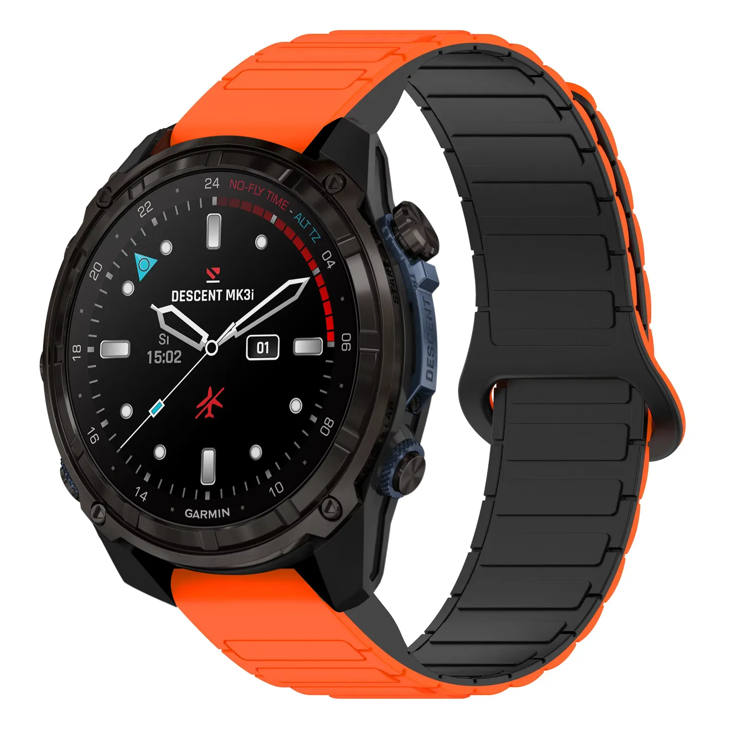 dmk3i.g.r88.12.1 Main Orange & Black StrapsCo MagLoop Active Watch Band Strap for Garmin Descent Mk3i – 51mm