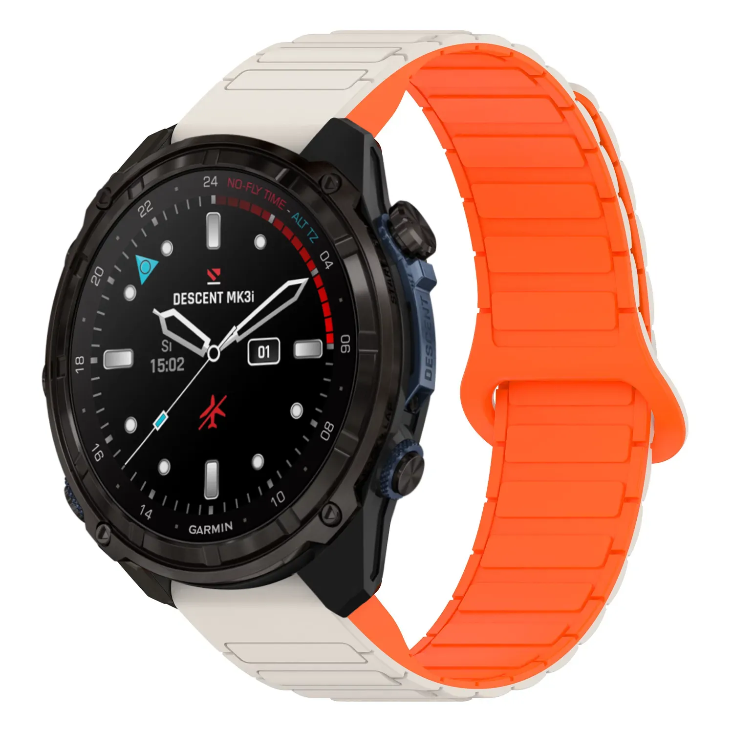 dmk3i.g.r88.17.12 Main Beige & Orange StrapsCo MagLoop Active Watch Band Strap for Garmin Descent Mk3i – 43mm