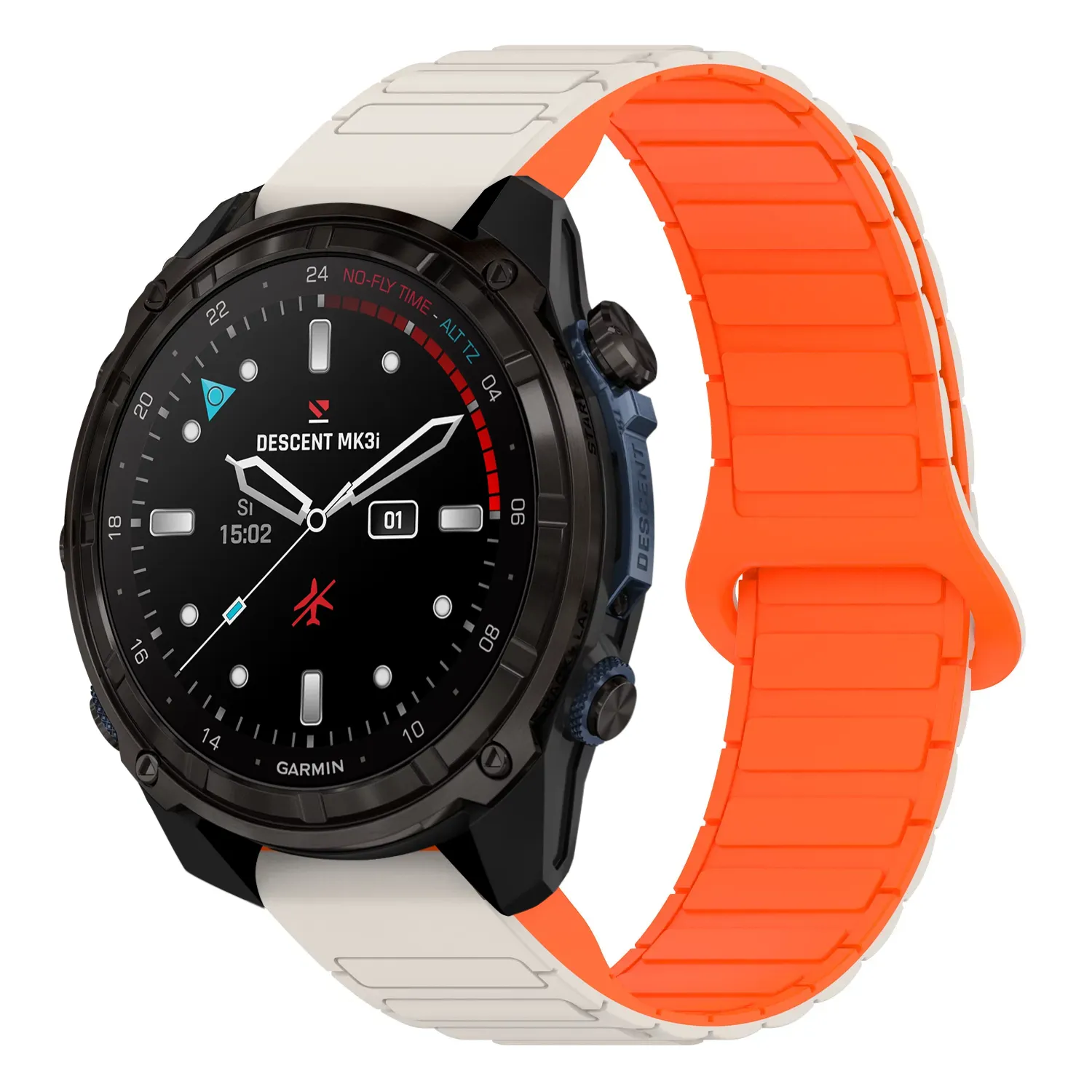 dmk3i.g.r88.17.12 Main Beige & Orange StrapsCo MagLoop Active Watch Band Strap for Garmin Descent Mk3i – 51mm