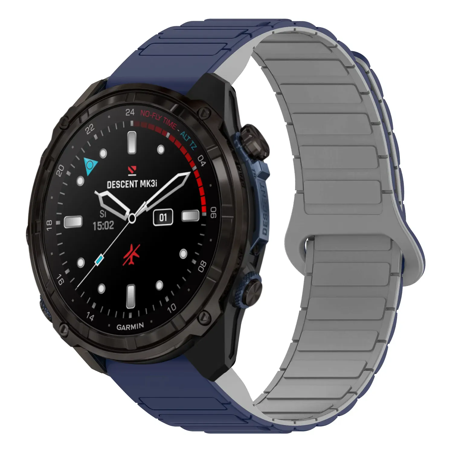 dmk3i.g.r88.5.7 Main Midnight & Grey StrapsCo MagLoop Active Watch Band Strap for Garmin Descent Mk3i – 43mm
