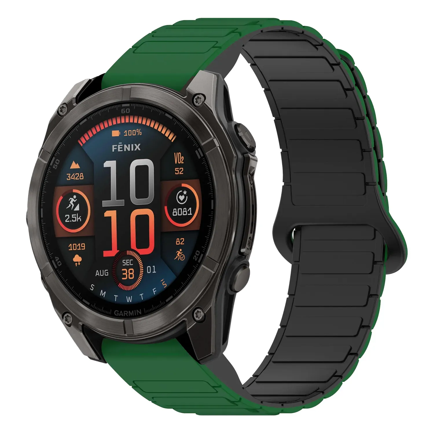 f8.g.r88.11.1 Main Green & Black StrapsCo MagLoop Active Watch Band Strap for Garmin Fenix 8 & 8 Pro – 51mm