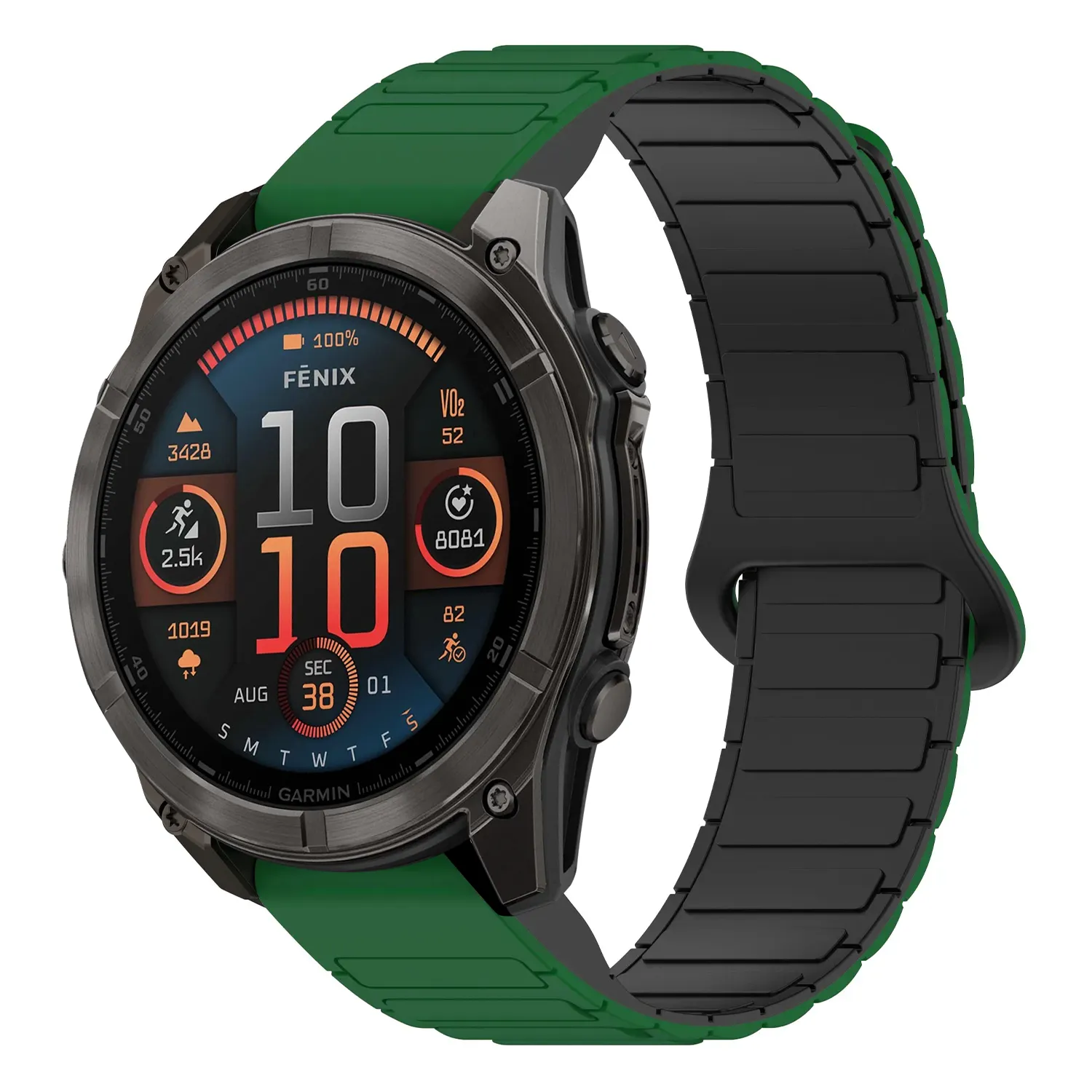 f8.g.r88.11.1 Main Green & Black StrapsCo MagLoop Active Watch Band Strap for Garmin Fenix 8 – 43mm