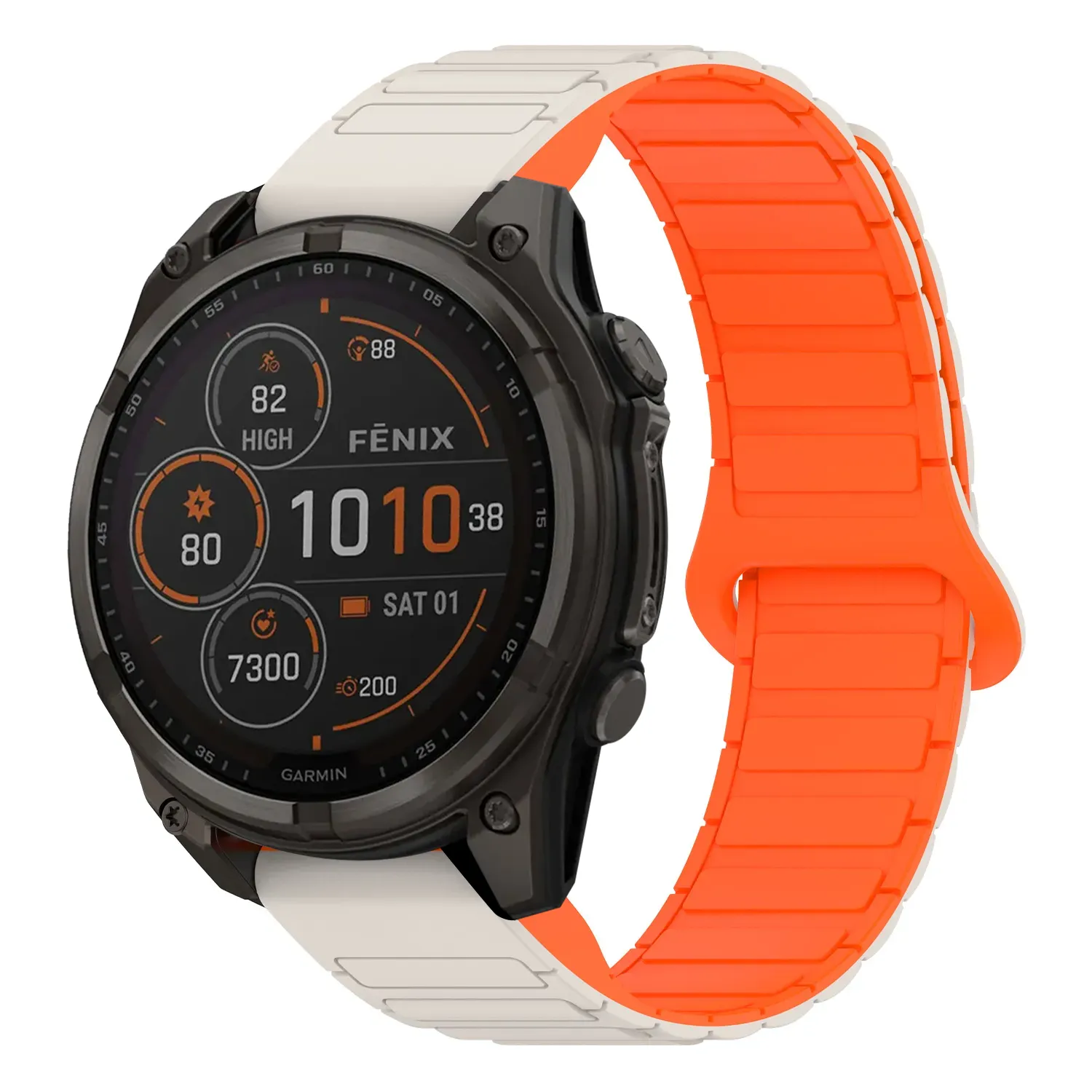 f8.g.r88.17.12 Main Beige & Orange StrapsCo MagLoop Active Watch Band Strap for Garmin Fenix 8 & 8 Pro – 47mm