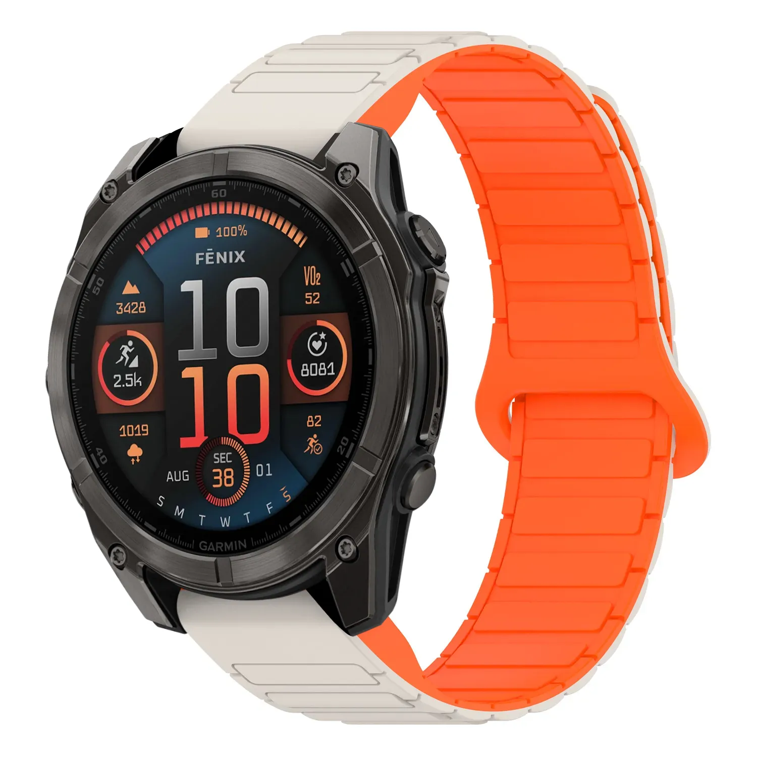 f8.g.r88.17.12 Main Beige & Orange StrapsCo MagLoop Active Watch Band Strap for Garmin Fenix 8 & 8 Pro – 51mm