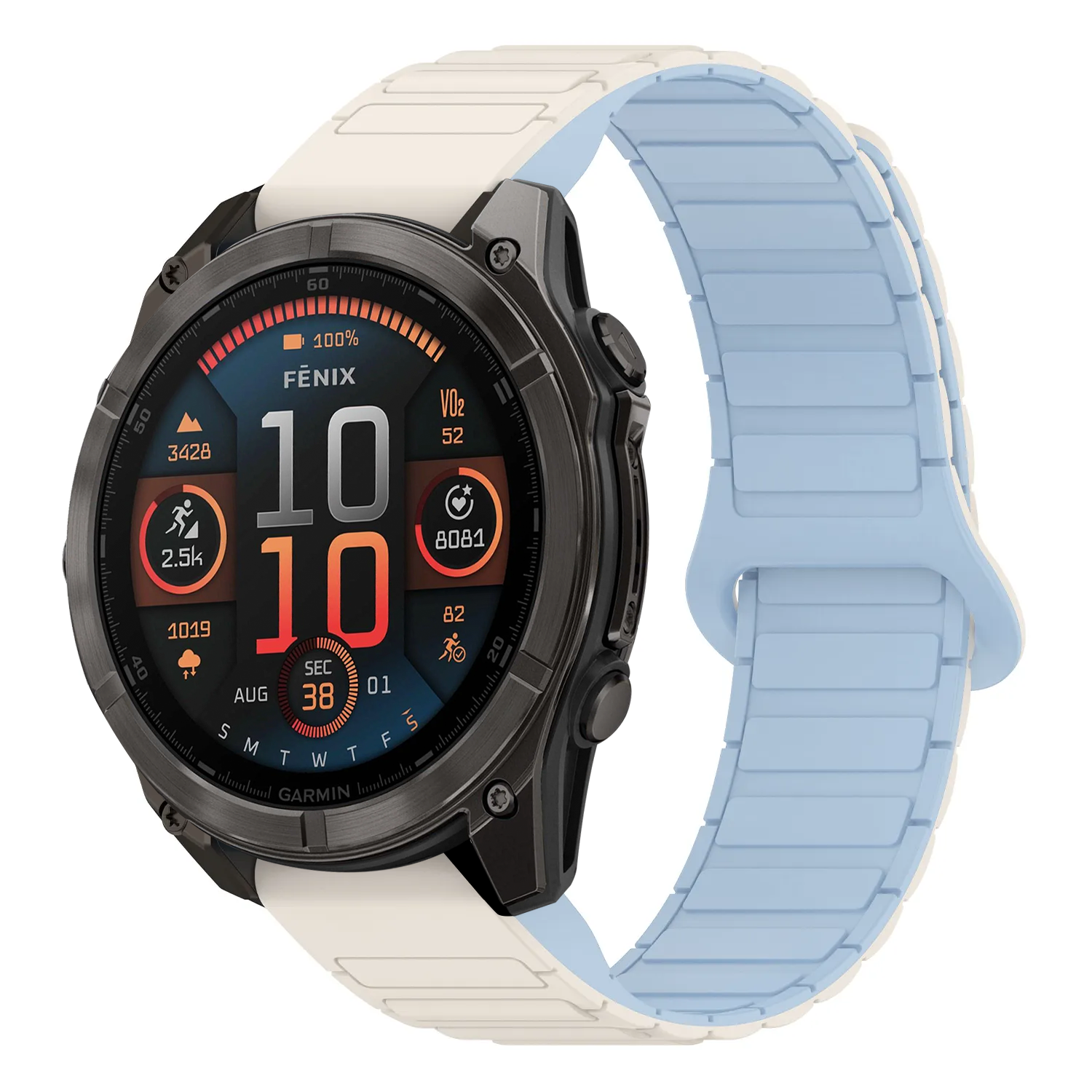 f8.g.r88.22.5 Main White & Sky StrapsCo MagLoop Active Watch Band Strap for Garmin Fenix 8 – 43mm