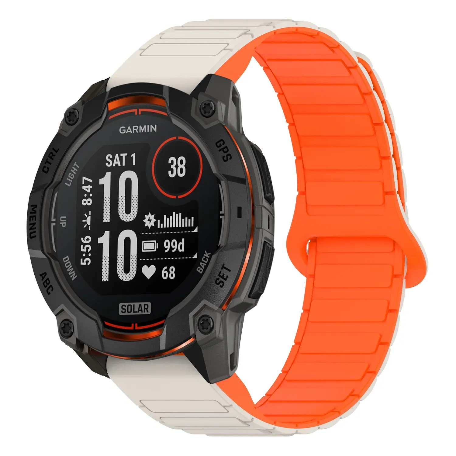 i3.g.r88.17.12 Main Beige & Orange StrapsCo MagLoop Active Watch Band Strap for Garmin Instinct 3 – 45mm