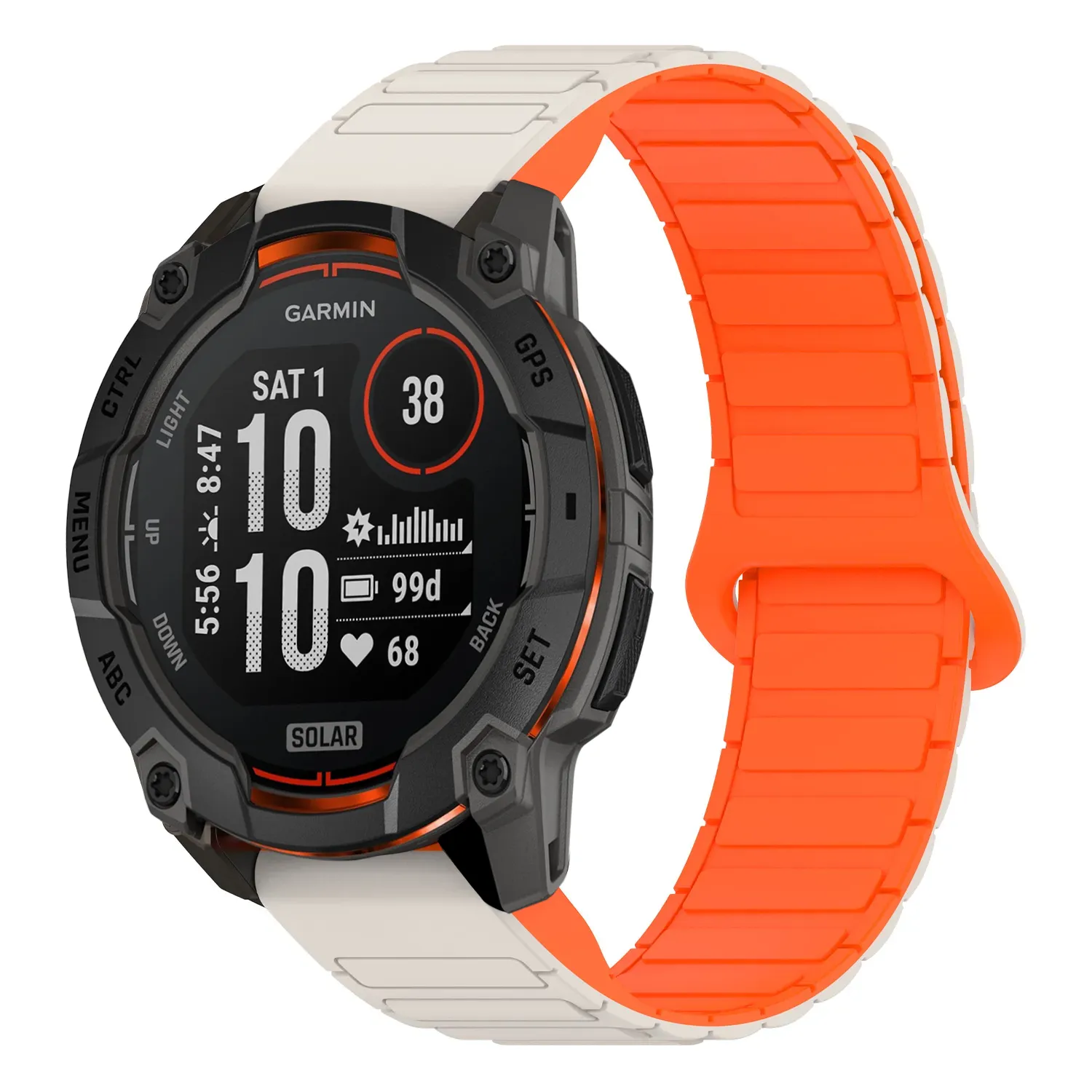 i3.g.r88.17.12 Main Beige & Orange StrapsCo MagLoop Active Watch Band Strap for Garmin Instinct 3 – 50mm