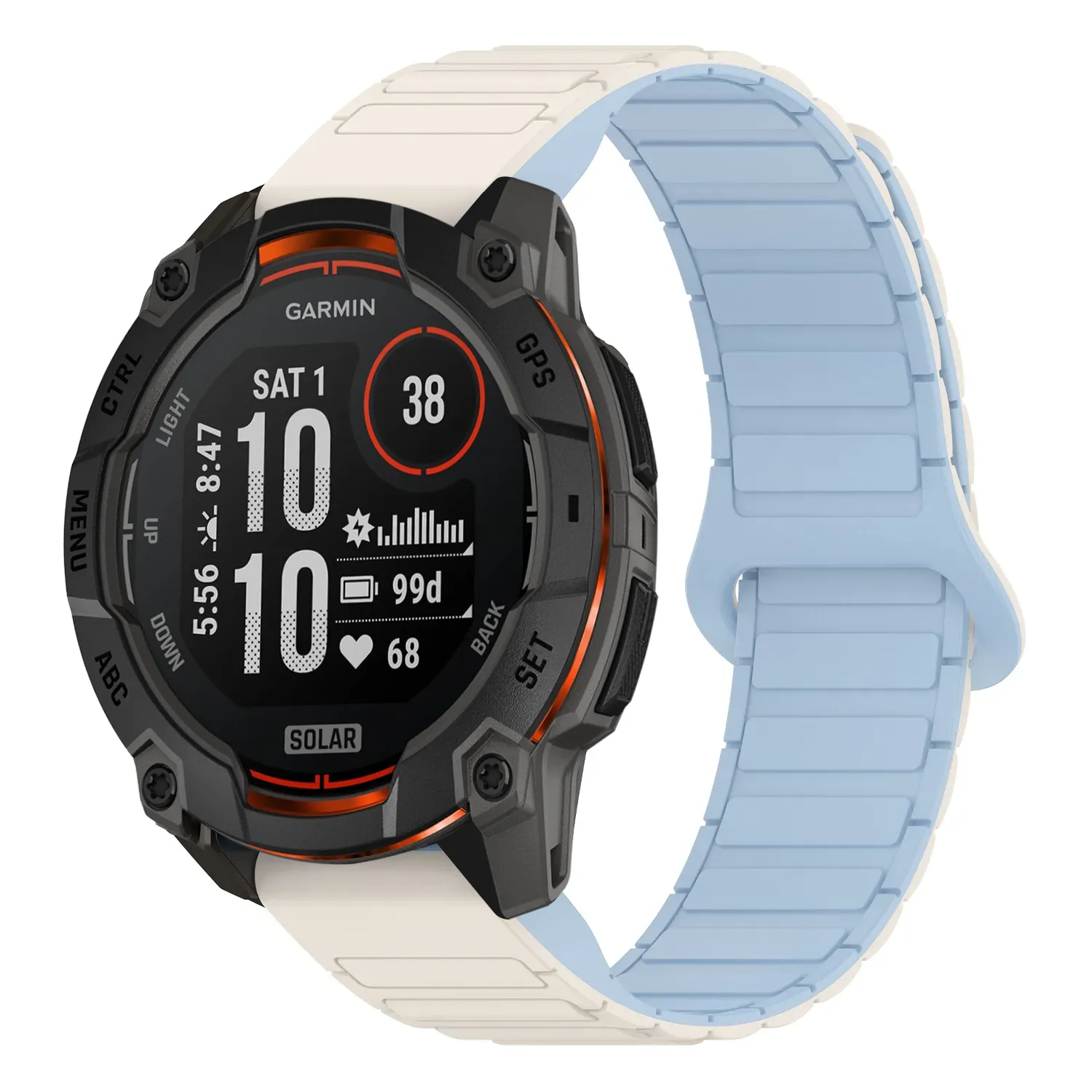 i3.g.r88.22.5 Main White & Sky StrapsCo MagLoop Active Watch Band Strap for Garmin Instinct 3 – 45mm