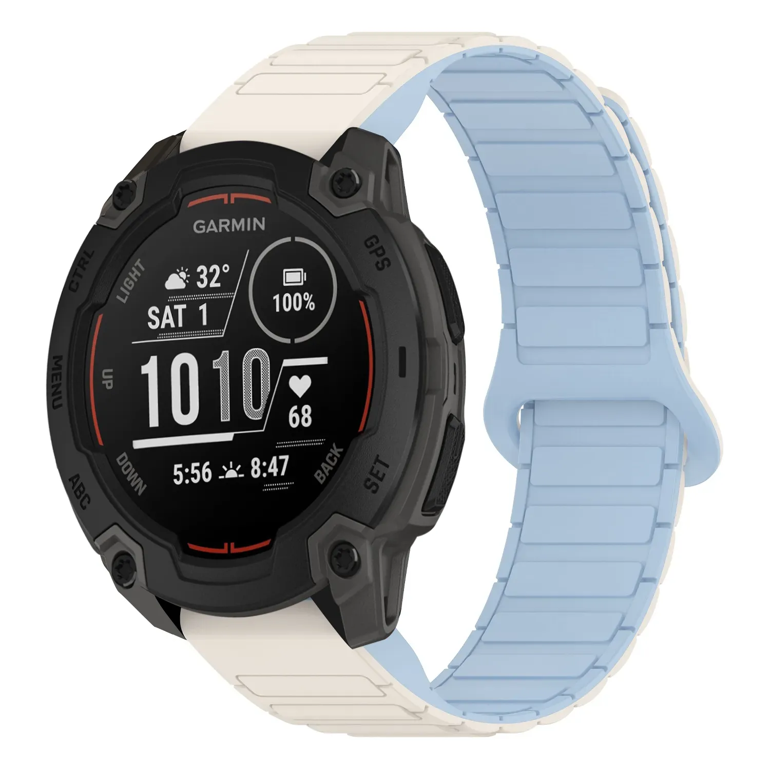 ie.g.r88.22.5 Main White & Sky StrapsCo MagLoop Active Watch Band Strap for Garmin Instinct E – 40mm
