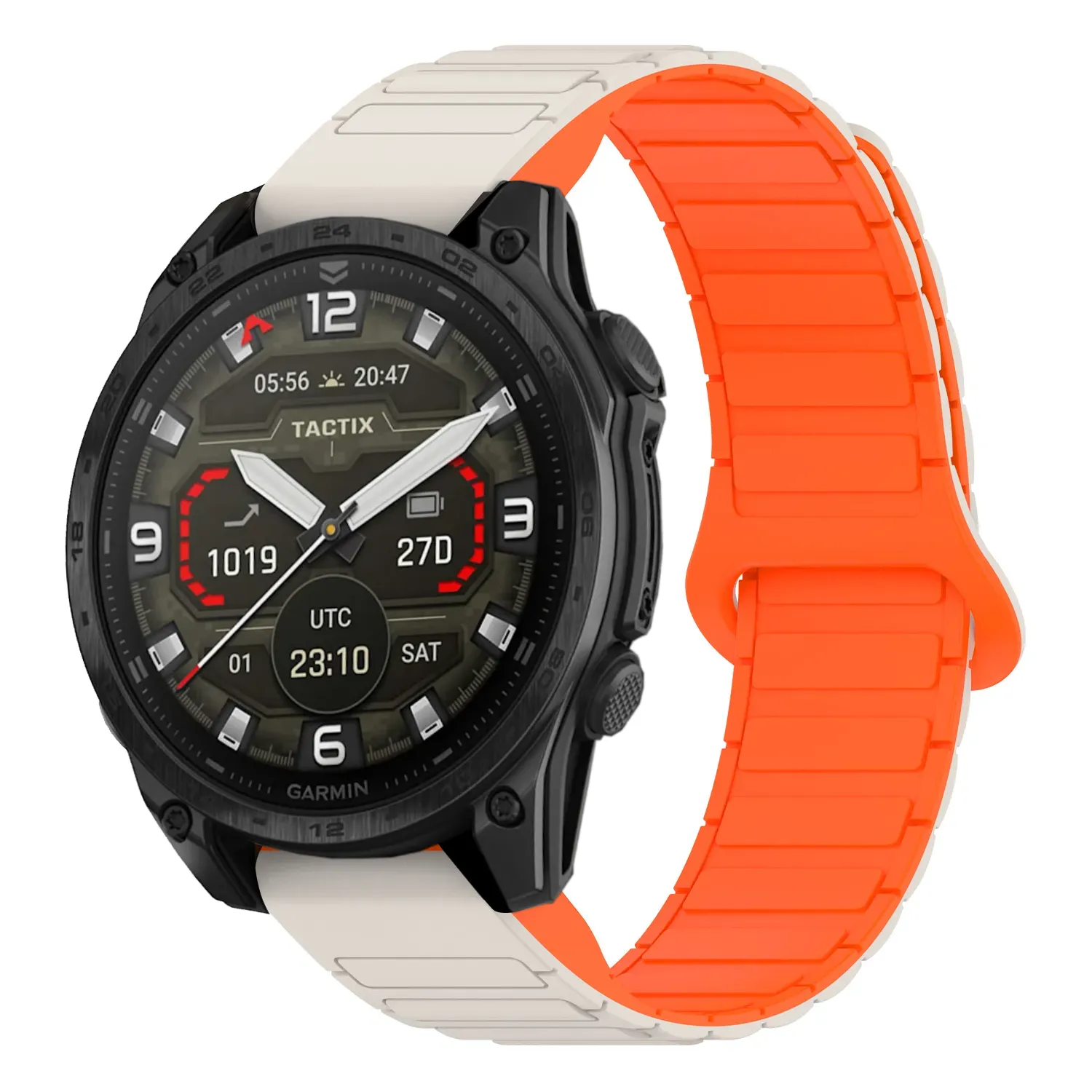 t8.g.r88.17.12 Main Beige & Orange StrapsCo MagLoop Active Watch Band Strap for Garmin Tactix 8 – 47mm