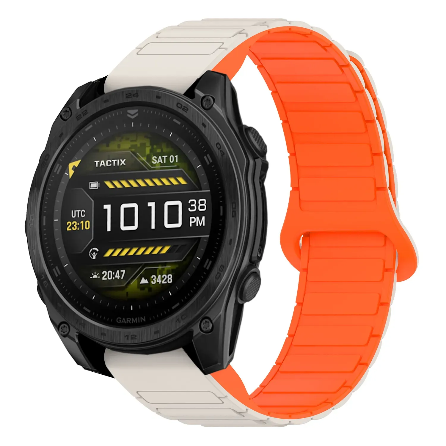 t8.g.r88.17.12 Main Beige & Orange StrapsCo MagLoop Active Watch Band Strap for Garmin Tactix 8 – 51mm