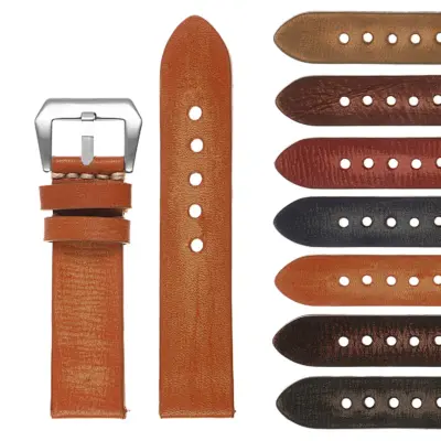 Vintage Washed Leather Strap with Quick Release in 20mm, 22mm, and 24mm sizes. Perfect for adding a classic touch to your watch. Durable leather and easy to install