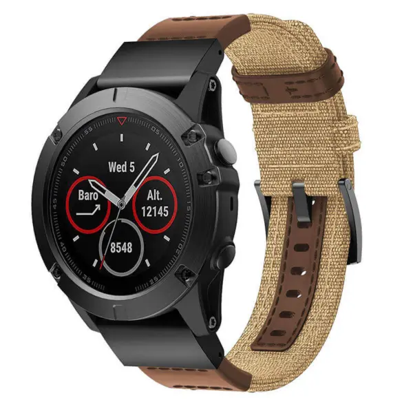 g.ny1.3.2 Main Tan & Brown StrapsCo QuickFit 26 Canvas Watch Band Strap for Garmin Fenix 5X