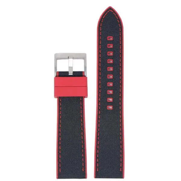 fk15.6.1 Up Red & Black DASSARI Sailcloth FKM Hybrid Watch Band Strap 20mm 22mm