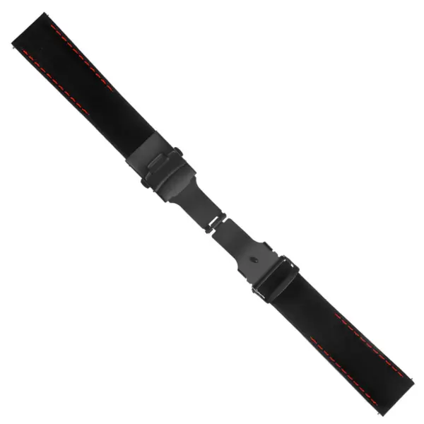 Rubber Strap In Black W Red Stitching & Matte Black Clasp