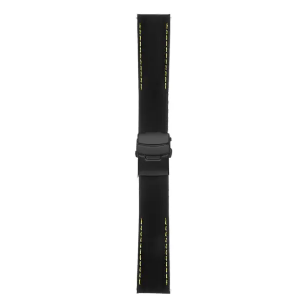 Rubber Strap In Black W Yellow Stitching & Matte Black Clasp