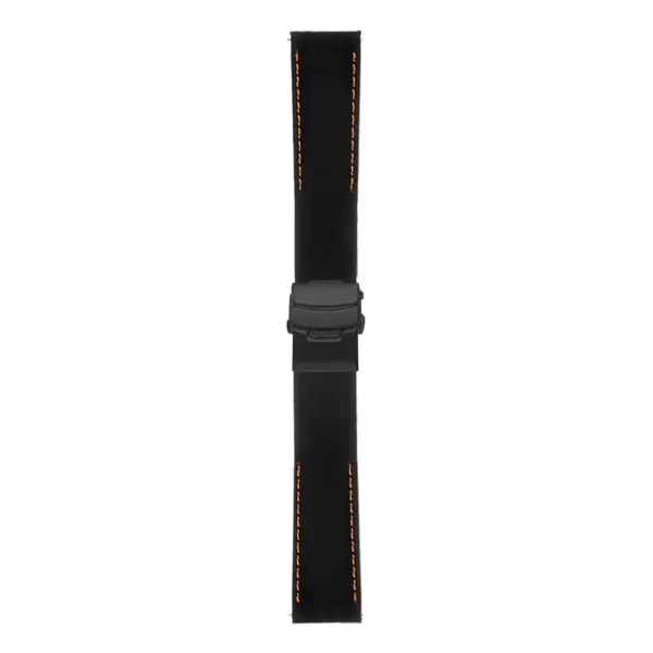 Rubber Strap In Black W Orange Stitching & Matte Black Clasp