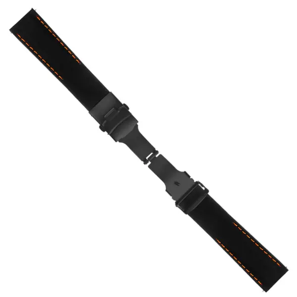 Rubber Strap In Black W Orange Stitching W Matte Black Clasp