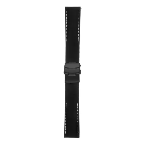 Rubber Strap In Black W White Stitching & Matte Black Clasp