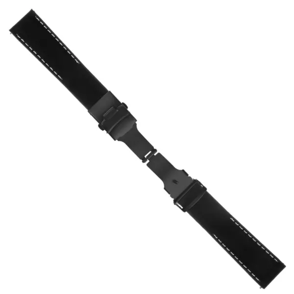 Rubber Strap In Black W White Stitching & Matte Black Clasp