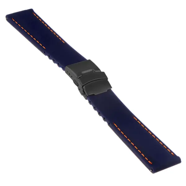 Rubber Strap In Blue W Orange Stitching & Matte Black Clasp