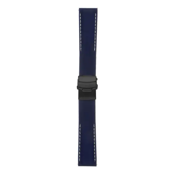 Rubber Strap In Blue W White Stitching & Matte Black Clasp