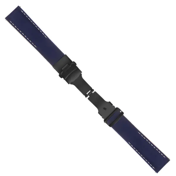 Rubber Strap In Blue W White Stitching & Matte Black Clasp