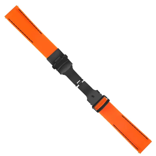 Rubber Strap In Orange W Black Stitching & Matte Black Clasp